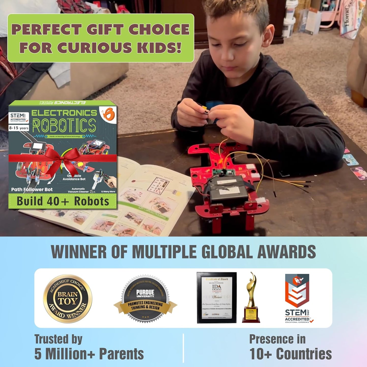 Butterfly EduFields 10-in-1 STEM Robotics Kit for Kids Ages 8-14 | Electronics & Engineering Science Kit with Circuit Board Projects | Educational Robot Building Kit
