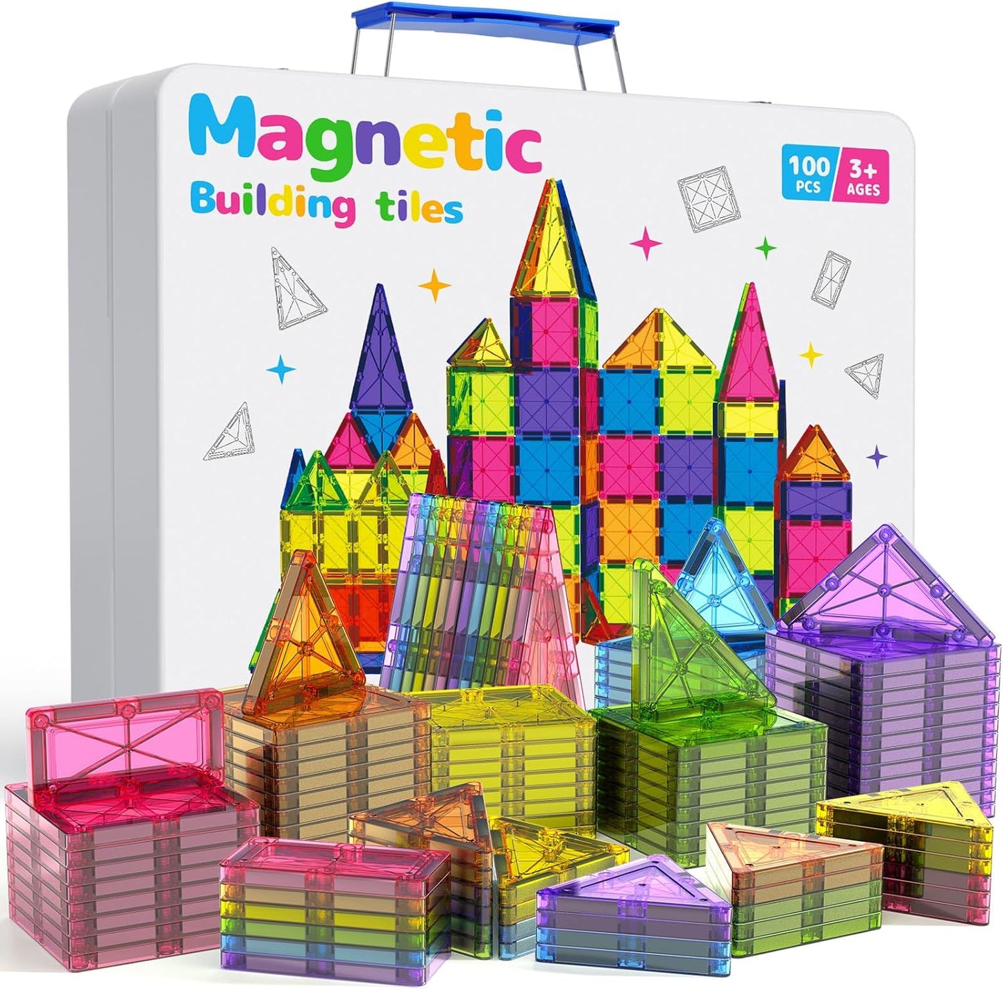 42-Piece Mini Magnetic Tiles Travel Set with Metal Storage Box - Portable STEM Building Blocks for Kids Ages 3-8, Montessori Educational Toys for Airplane & Car Rides, Gift for Boys & Girls