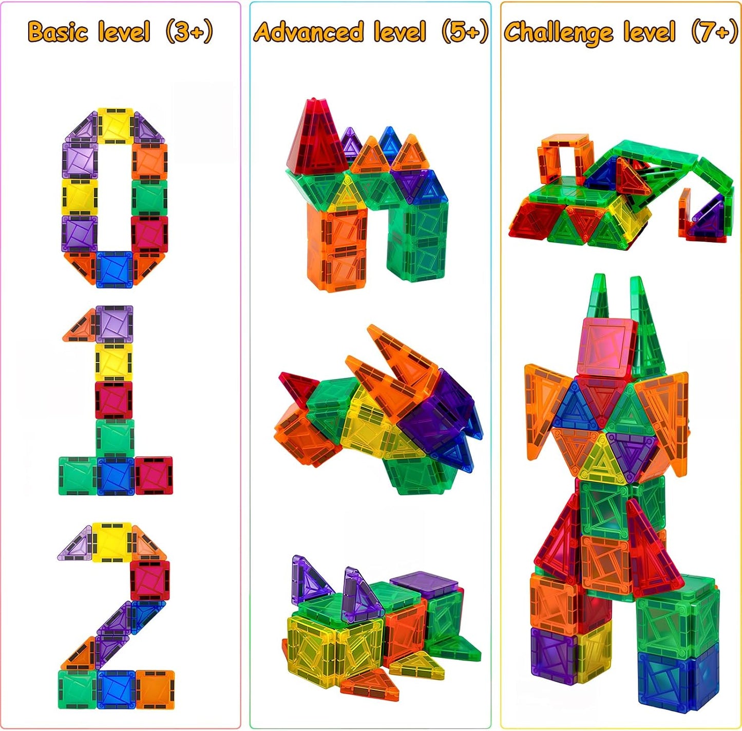 Mini Magnetic Tiles,42PCS Magnetic Building Blocks with Metal Storage Box,STEM Toys for Kids Ages 3+,Sensory Toys for Kids with Autism