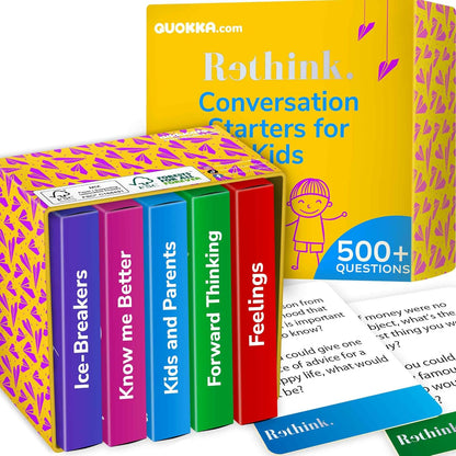 QUOKKA Conversation Cards Game - Kids Edition | 500 Questions | Original Version | Share Thoughts - Fun Talking Board Game for Family Night