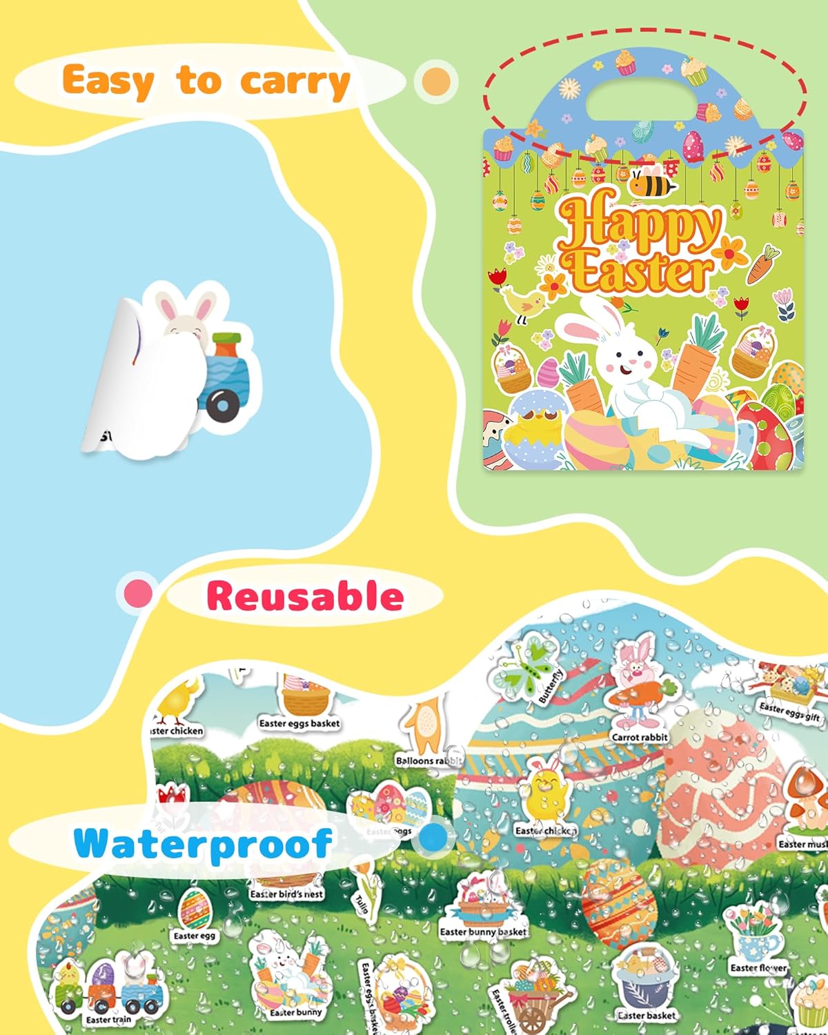 Benresive Reusable Sticker Books for Toddlers, Fun Travel Stickers for Kids, Toddler Sticker Book, Crafts Activities for Toddlers, 3 and Up Birthady Gifts - Vehicle