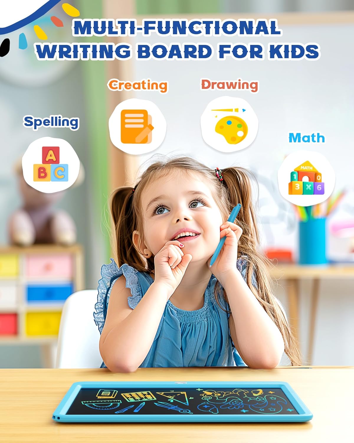 Bravokids Toys for 3-6 Years Old Girls Boys, LCD Writing Tablet 10 Inch Doodle Board, Electronic Drawing Pads, Educational Birthday Gift for 3 4 5 6 7 8 Years Old Kids Toddler (Blue)