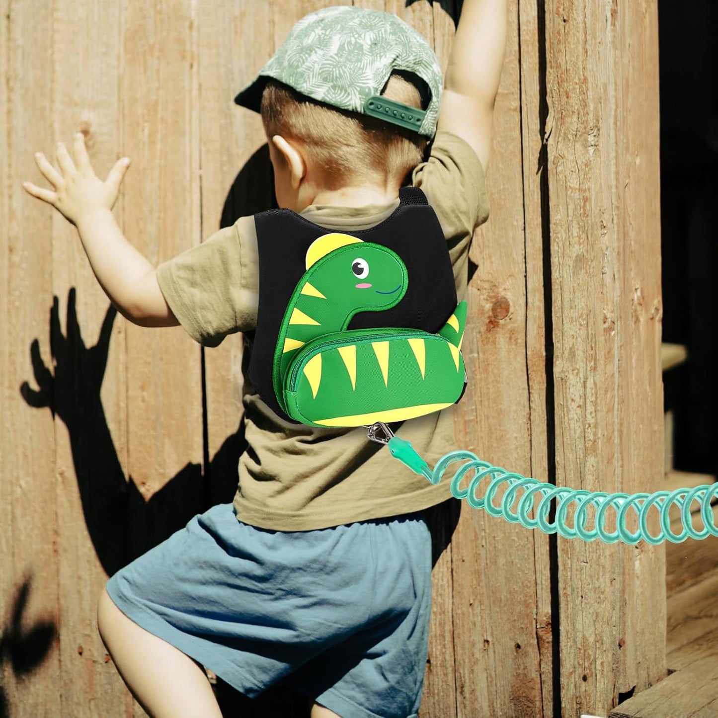 3 in 1 Toddler Harness Leash + Baby Anti Lost Wrist Link, Accmor Cute Dinosaur Child Safety Harness Tether, Kids Walking Wristband Assistant Strap Belt for Parent Boys Outdoor Activity (Black)