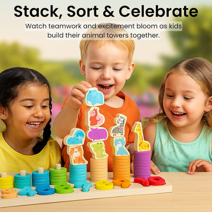 GeroCrew Toddler Montessori Toys Teaches Number, Counting, Math, Stacking Fun Preschool Learning Activates for Boy and Girl | Year Old Boy Gifts and Beyond! (Macaron)