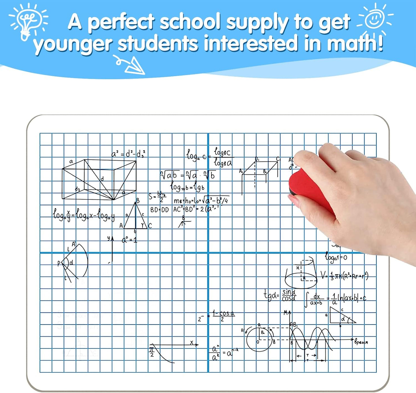 Multiplication Chart Whiteboard - Double-Sided Times Table, 9" x 12" Dry Erase Board, Math Manipulatives White Board for Kids Students, Classroom and Home Learning
