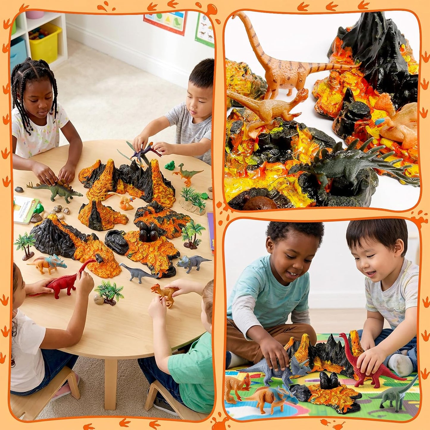 Aydinids 6 Pcs Mini Volcano Model with 12 Pcs Mini Dinosaur Figurines Plastic Dinosaurs Figurines Artificial Volcano Set for Dinosaur Cake Topper Birthday Gifts Party Supplies