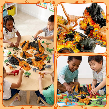 Aydinids 6 Pcs Mini Volcano Model with 12 Pcs Mini Dinosaur Figurines Plastic Dinosaurs Figurines Artificial Volcano Set for Dinosaur Cake Topper Birthday Gifts Party Supplies