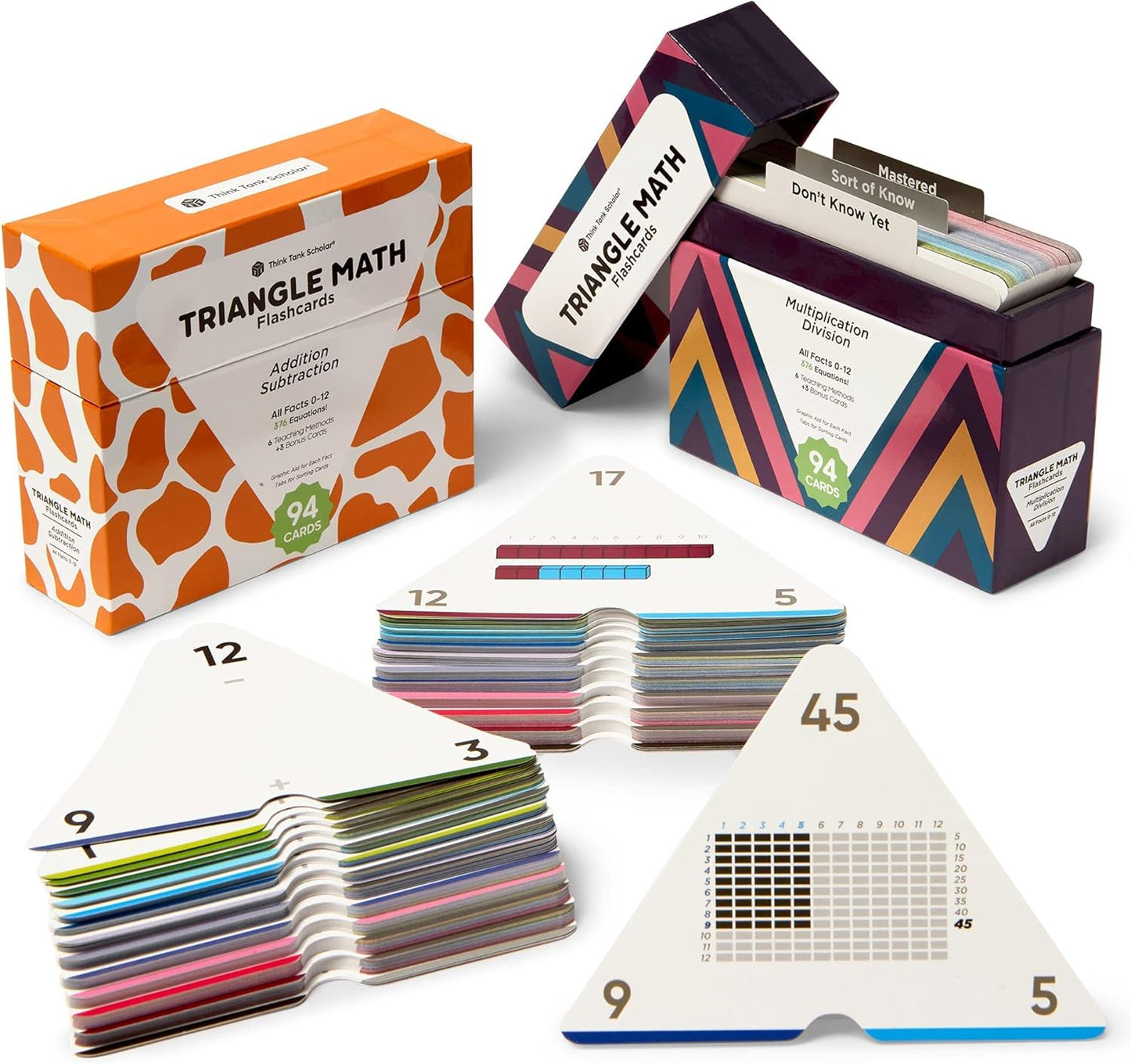 Award-Winning Triangle Math Flash Cards – 376 Multiplication & Division Facts (0–12) – Mastery-Based, Color-Coded Learning for Grades 3–6 – Durable Cards with Visual Aids