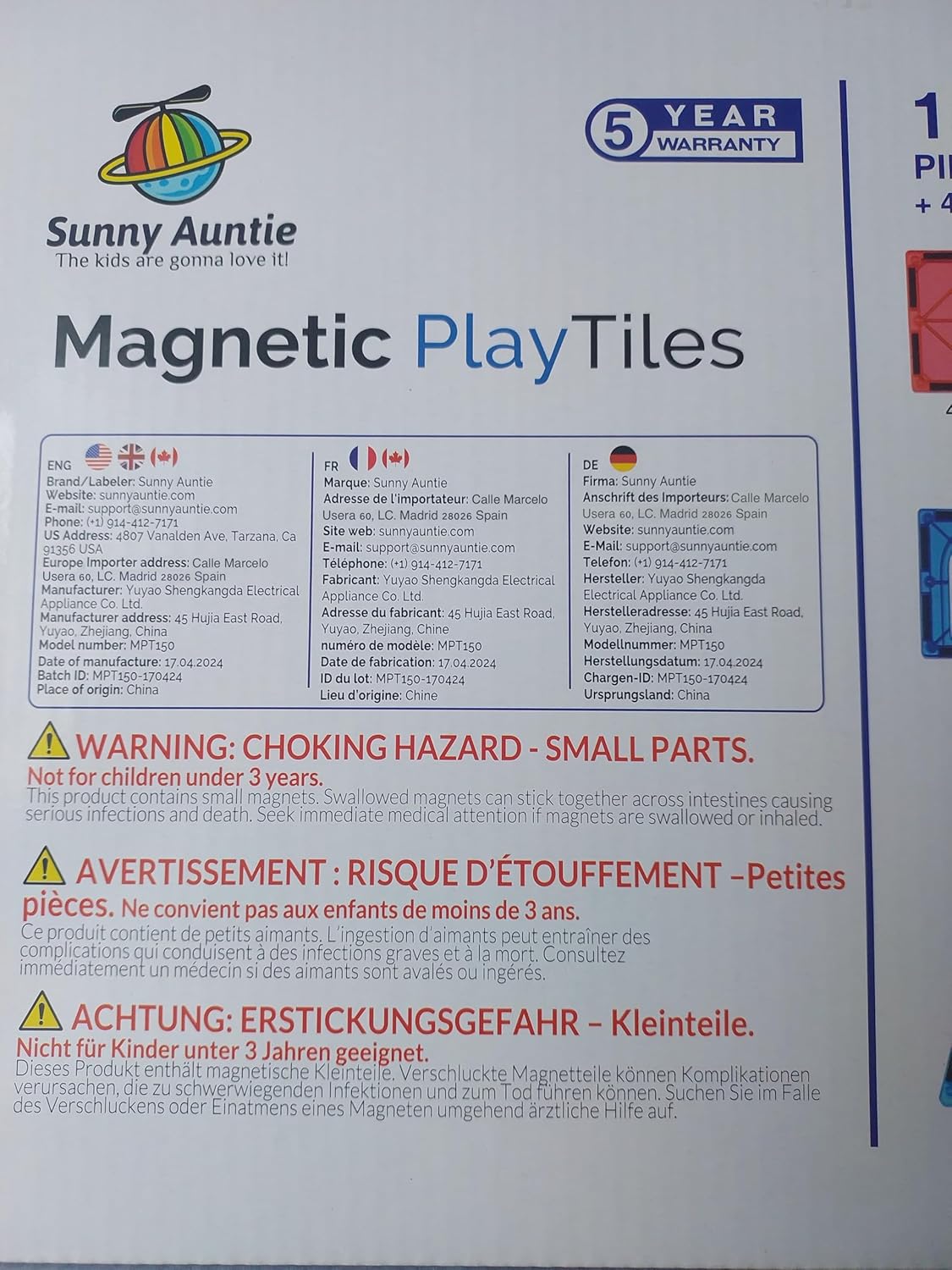 SUNNY AUNTIE Magnetic Tiles 125 PCS XL Set with Storage Bag – Magnetic Building Tiles for Kids Ages 3-8, STEM Magnet Construction Toy for Boys & Girls