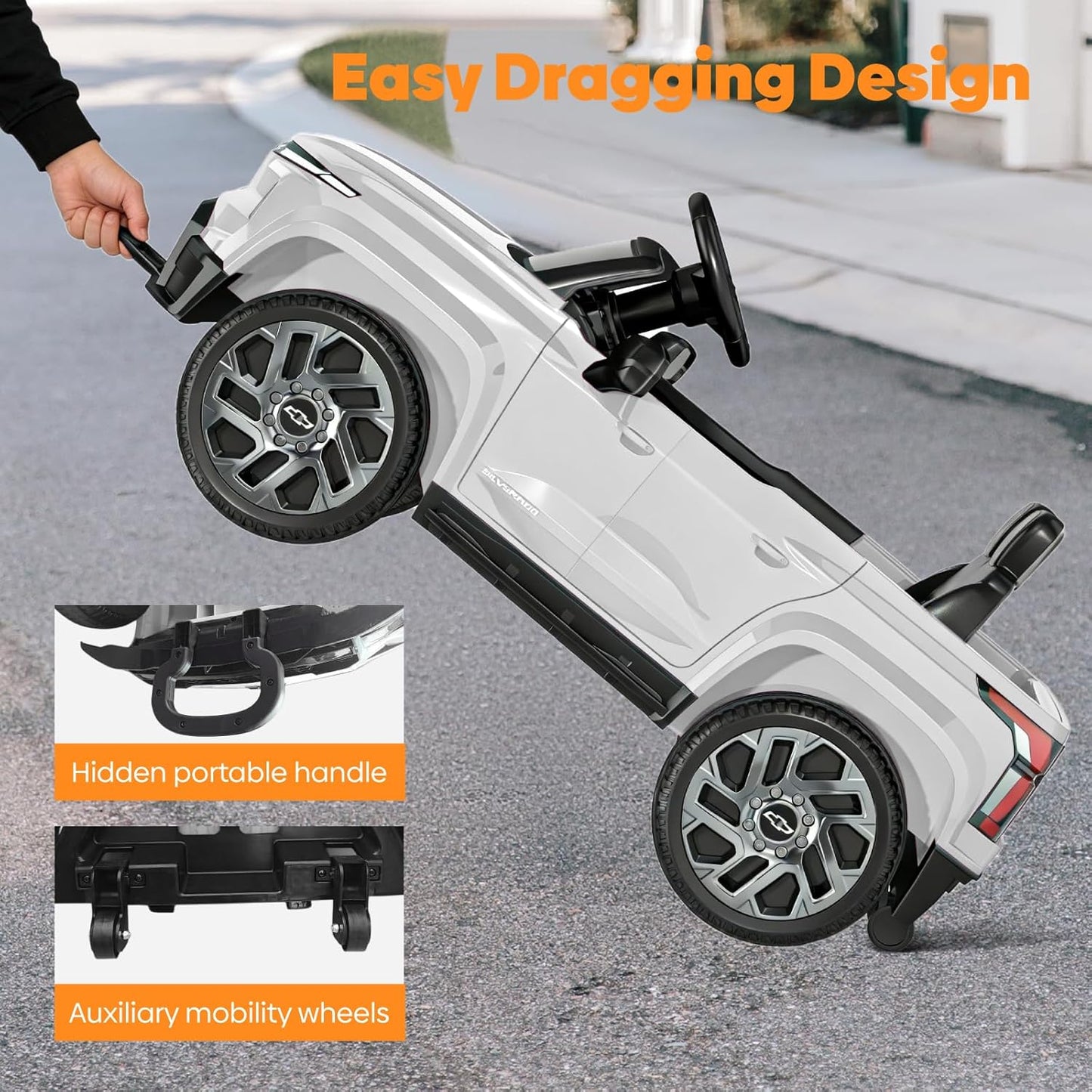 24V Licensed Chevrolet Silverado Electric Car for Kids, Ride on Toys for Toddlers with Remote Control, Soft Start, LED Lights, Music Player, Seat Belts, Easy to Assemble, Black