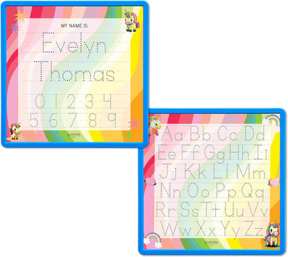Kid's Name Tracing Board | Dry Erase Letter Tracing | Reusable Name Alphabet Tracing| Number Tracing | Personalized | Baby Unicorn Theme