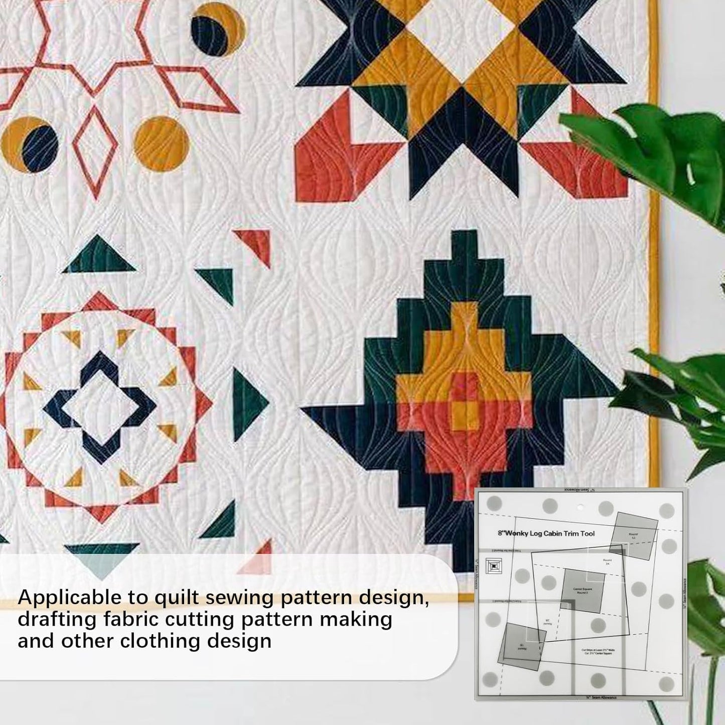 Wonky Log Cabin Trim Tool, Non-Slip Grip Acrylic Quilting Ruler for DIY Craft Lovers, Finished Blocks Quilting Template for Sewing Crafting Patchwork Ruler (10in)