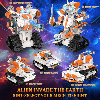 5in1 STEM Building Toys for Kids 6-14, Remote & APP Controlled Mech Robots/Heavy Tanks/Tracked Racer STEM Building Kit for Kid Science Learning, 552 Pcs DIY Erector Sets Gifts for Boys & Girls
