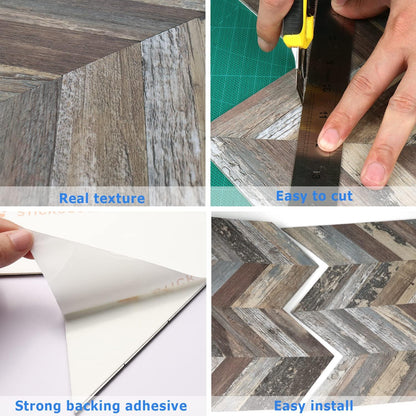 STICKGOO 10-Sheet Herringbone Tile Peel and Stick Backsplash, Beige Mixed Metal Gold PVC Stick on Backsplash, Self Adhesive Wall Tile for Kitchen and Bathroom
