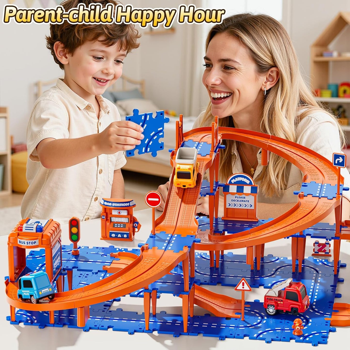 Toddler Puzzles Track Cars Toys for Kids, Boys and Girls Age 3-5 4-7, Floor Puzzle Race Track with Cars and Road Signs, Birthday Toy Games for 3 4 5 6 7 8 Year Old Birthday Gifts