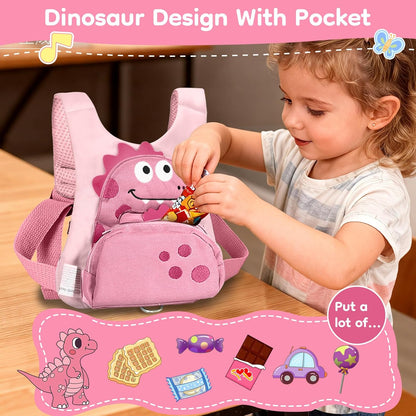 Dr.meter 3 in 1 Toddler Harness Leash + 8.2ft Anti Lost Wrist Link, Cute Dinosaur Kids Safety Harness Tether with Key Lock, Child Protective Leashes While Walking for Outdoor Activity Keep Kids Close