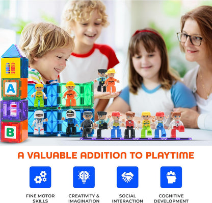 Playmags Magnetic Tiles for Kids 100-Piece Set, STEM Educational Building Blocks Toys for Kids, Includes Click-in ABC Learning Tiles, Gift for Boys & Girls, Add on Magnetic Figures, Car Set Available