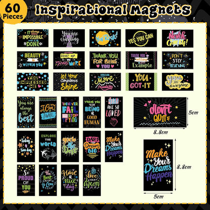 Xuhal 60 Pcs Inspirational Magnets Bulk Rectangle Positive Affirmation Magnets Decals Decorative Inspiring Quotes Fridge Magnetic Stickers for Adults Students Team Motivational Gifts (Classic)