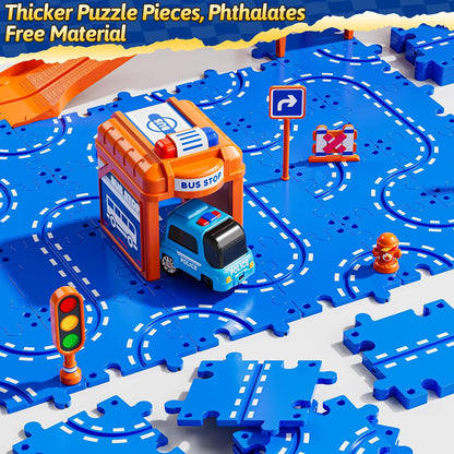 Toddler Puzzles Track Cars Toys for Kids, Boys and Girls Age 3-5 4-7, Floor Puzzle Race Track with Cars and Road Signs, Birthday Toy Games for 3 4 5 6 7 8 Year Old Birthday Gifts