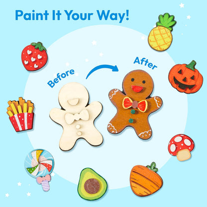 JOYIN 12 Wooden Magnet Creativity Arts & Crafts Painting Kit for Kids, Decorate Your Own Painting Gift for Halloween Crafts, Birthday Parties and Family Crafts, Party Favors for Boys Girls