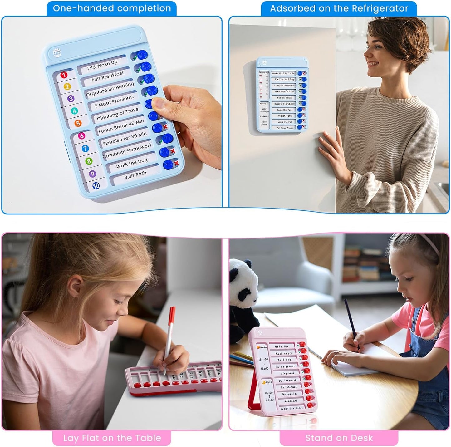 Magnetic Chore Chart for Kids, ADHD Tools for Kids to Do List Checklist Task Board Routine Chart Visual Schedule for Fridge with 10 Sliders and Magnetic Marker - White