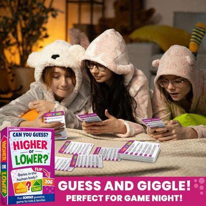 QUOKKA Trivia Board Games for Kids and Adults – Family Board Games for Family Game Night – Higher or Lower Trivia Cards for Kids 8-12 – Guess Fun Questions – Educational Card Game for Families&Teens