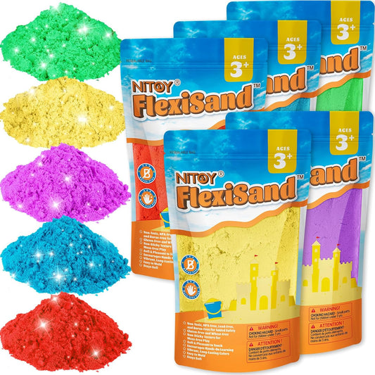 NiToy FlexiSand Value Pack 11lbs of 5 Colored Moldable Self-Sticking Toy Sand,Never Dries Out - Fun for Kids Bulk Refill for Sensory Sand Box Toys,Ideal for Shaping,Squeezing,Scooping and Rolling