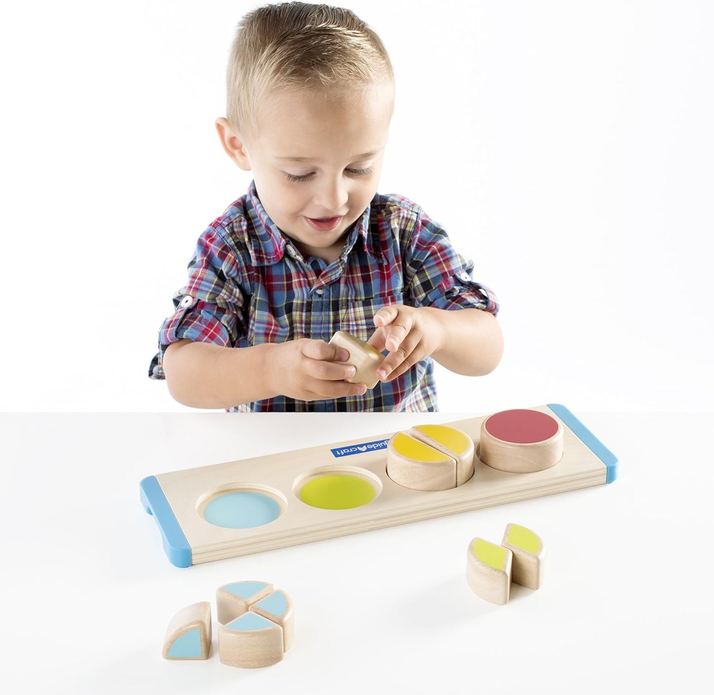 Guidecraft Starter Circle Fractions - Early Math Skills Building Toy, Wooden Puzzle Sorting and Stacking Shapes for Kids