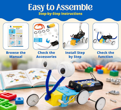 6-in-1 STEM Robotics Kit for Kids 6-12 – Build 5 Real Moving Robots + 32 Magnetic Blocks, Engineering Science Toy with Tools, Educational Gift Set for Boys & Girls