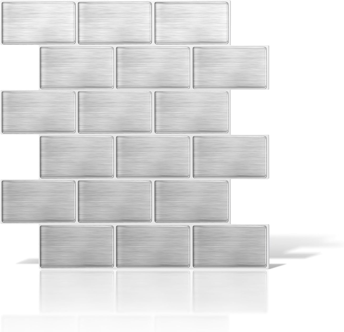 VViViD 11 Sheets Peel and Stick Grey Gloss Faux Ceramic Brick Wall Tiles, Self Adhesive Backsplash 12”x12”, 2mm Thick Kitchen, Bathroom (11 sq. ft.)
