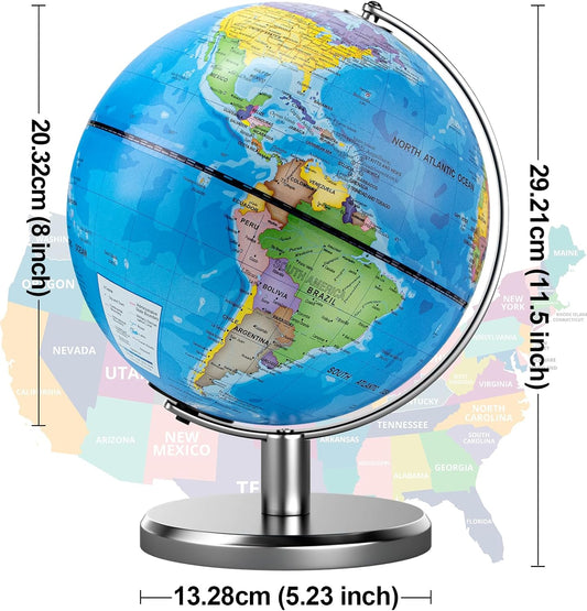 Globe for Kids & Adults Illuminated With Constellation Night Light View, 8-Inch World Globe for Classroom, Light Up Desk Globes for Earth Educational Learning & Home Desktop Decor, Geography Gifts