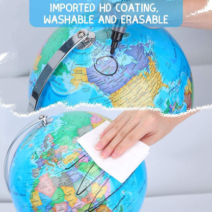 TTKTK World Globe with Stainless steel Stand Rotating Earth Spinning Globe for Kids Geography Classroom Education or Decorations (8 Inch Blue)