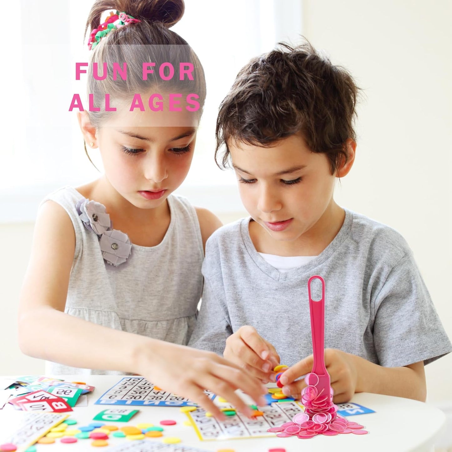 Magnetic Bingo Chips and Wand Set – 100 Plastic Counting Chips for Bingo, Pokeno, Lotteria & Games – Clear Transparent Discs with Magnetic Wand – Bulk Markers & Accessories – Pink, 3/4" in Diameter