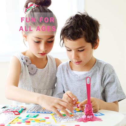 Magnetic Bingo Chips and Wand Set – 100 Plastic Counting Chips for Bingo, Pokeno, Lotteria & Games – Clear Transparent Discs with Magnetic Wand – Bulk Markers & Accessories – Pink, 3/4" in Diameter