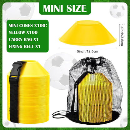 Hanaive 100 Pieces Mini Soccer Cones for Sport Drills 5 Inch Agility Disc Cones with Accessories for Kids Football Training