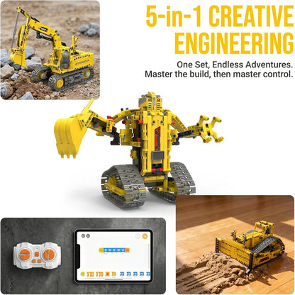 STEM Toys, App and Remote Control Excavator for Boys, Science Kit Robotics for Kids Ages 12-16, Educational RC Bulldozer Toy, STEM Kits for Kids Age 12-14, Construction Gift