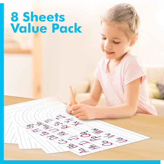 8 Sheets Dry Erase Lined Whiteboard, Double Sided Ruled Writing Board & Handwriting Practice Tool for Classroom, School, Office Supplies Whiteboard (9” x 12”)