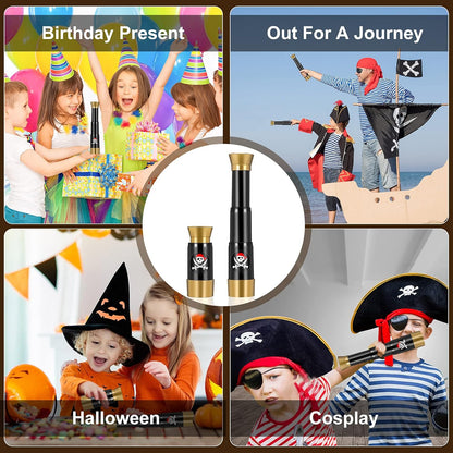 2 Pieces Plastic Pirate Telescope Toy Portable Adjustable Mini Retro Telescope Mini Plastic Pirate Captain Monocular Telescopes Toy for Party Favor Supplies, Bronze and Black