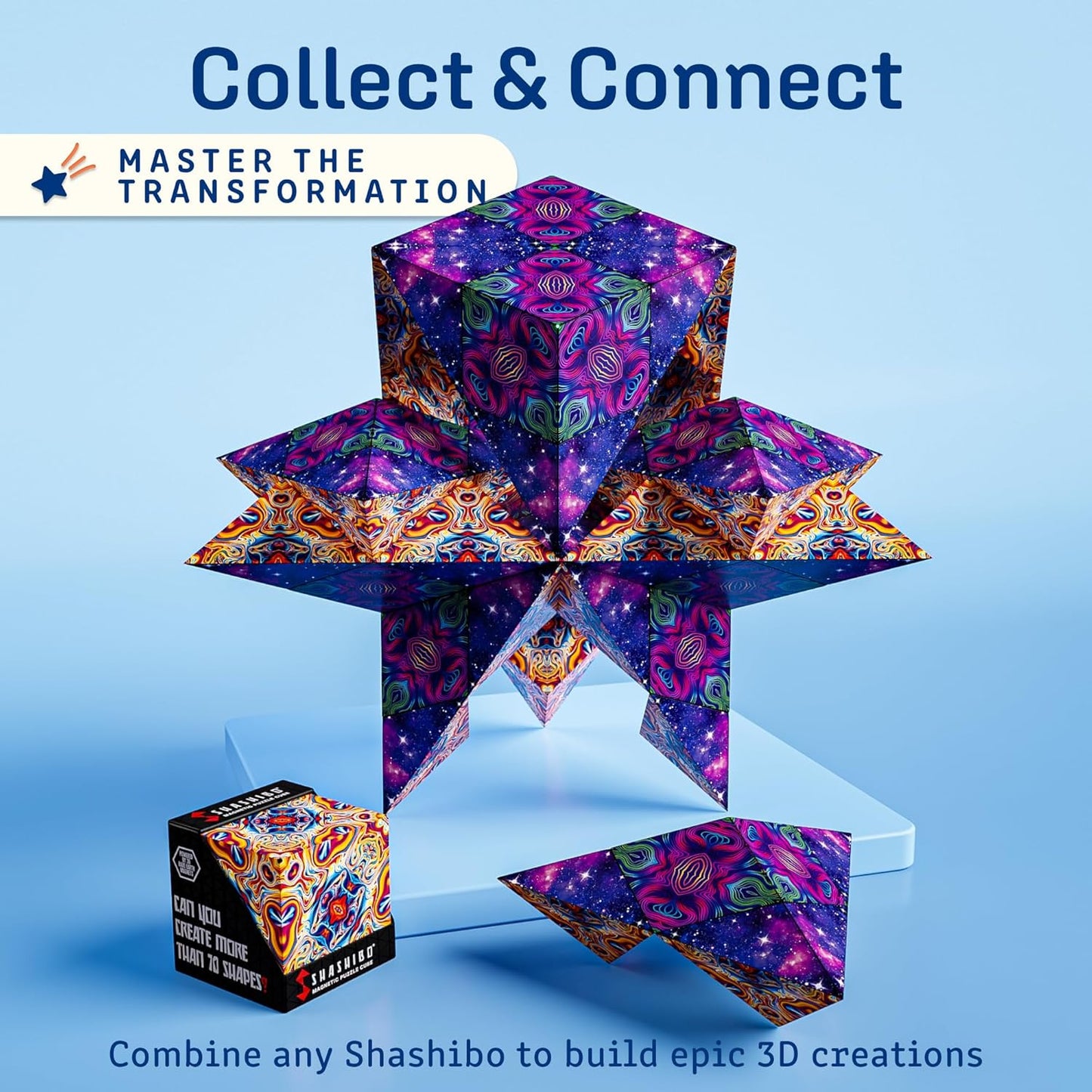 Shashibo Shape Shifting Box - Award-Winning STEM Fidget Toy with Ultra Strong Magnets - Puzzle Cube Transforms Into 100+ Shapes, Perfect Sensory Gift for Kids, Teens, and Adults (Blue Planet)