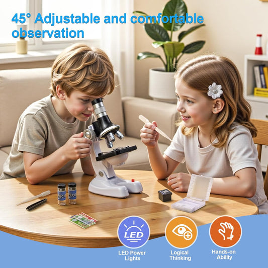 115 Pcs Microscope Science Kit for Kids with 100X-1200X Magnification,Equiped with Prepared and DIY Blank Slides Microscope for Beginner Boys Girls