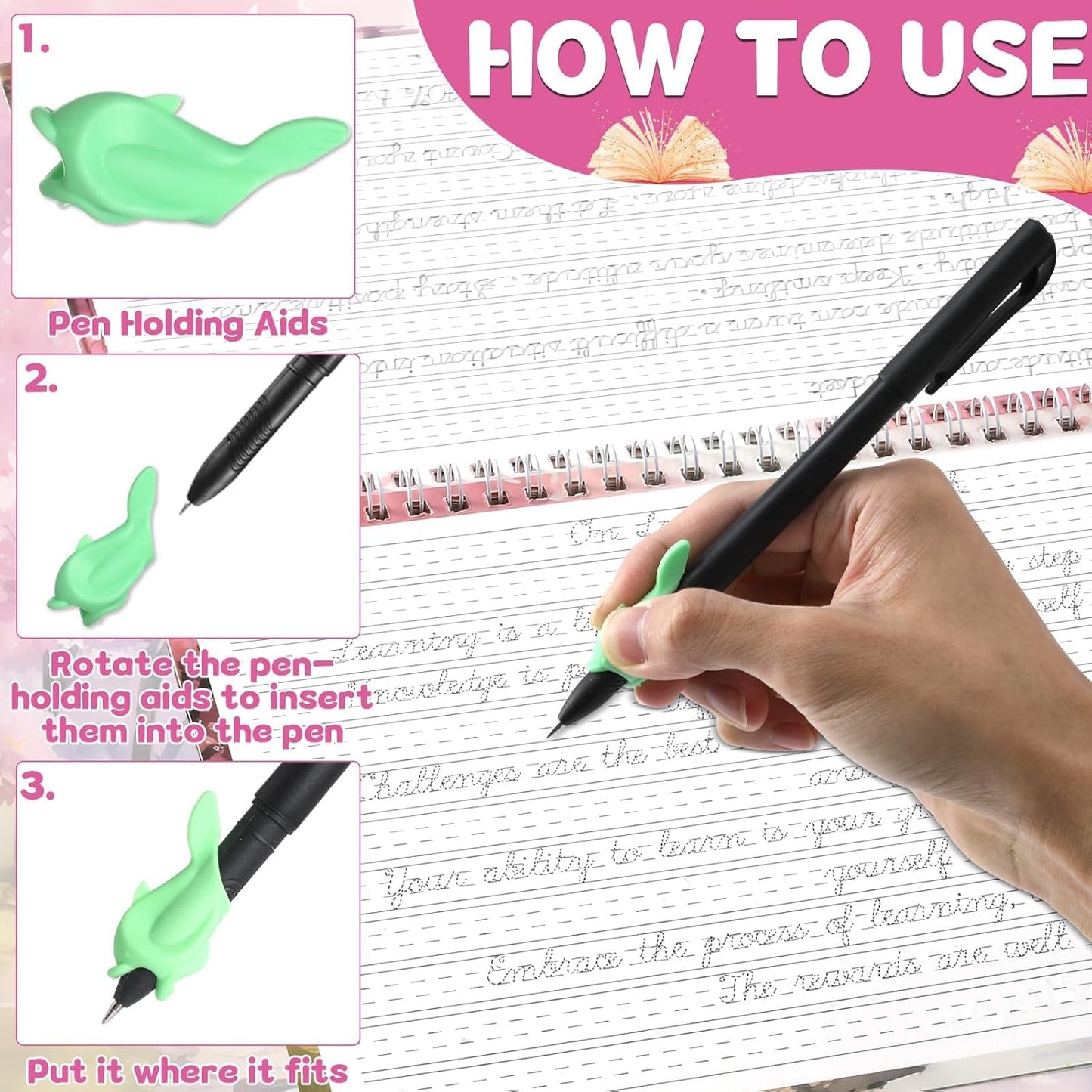 gisgfim Grooved Cursive Handwriting Workbook Magic Reusable Grooved Cursive Handwriting Practice Guided Tracing with Disappearing Ink Pens for Beginners Kids Learning Activities Supplies (Sentence)