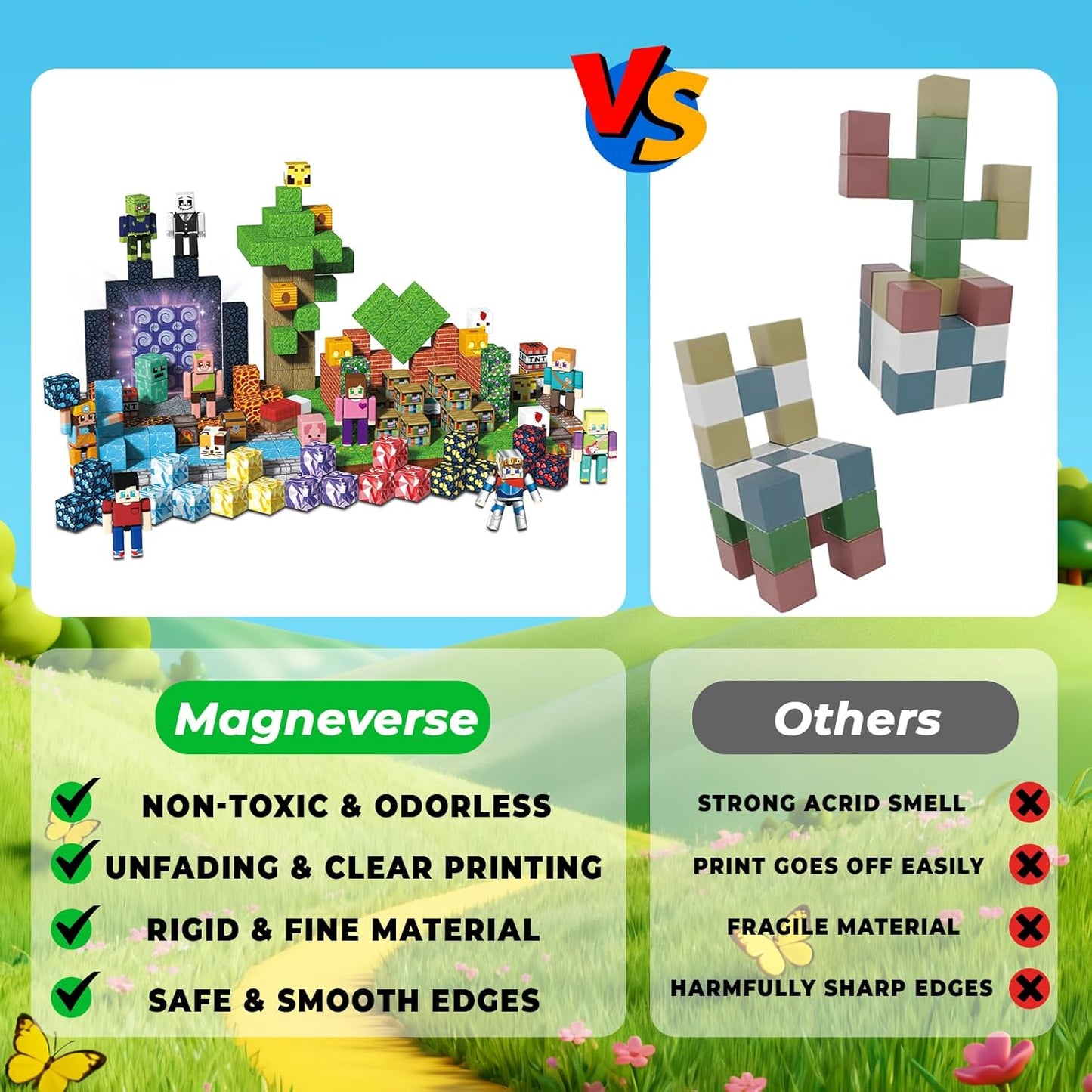 160 Pcs Magnetic Blocks - Magnetic Building Blocks for Kids Ages 4-8, Magnet Cubes Stacking Toy, Classroom STEM Toys, Birthday Gift for 3+ Year Old Boys Girls (Patent Pending)