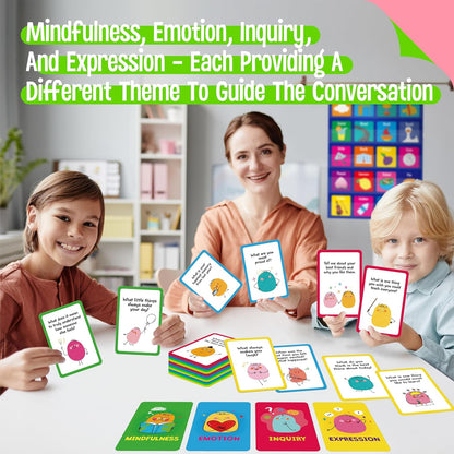 70 Conversation Cards, 4 Category Mindful Talk for Students, Authentic & Meaningful Question Cards for Parents, Kids, Classroom Activity & Road Trip - Improve Expression, Communication, Social Skill