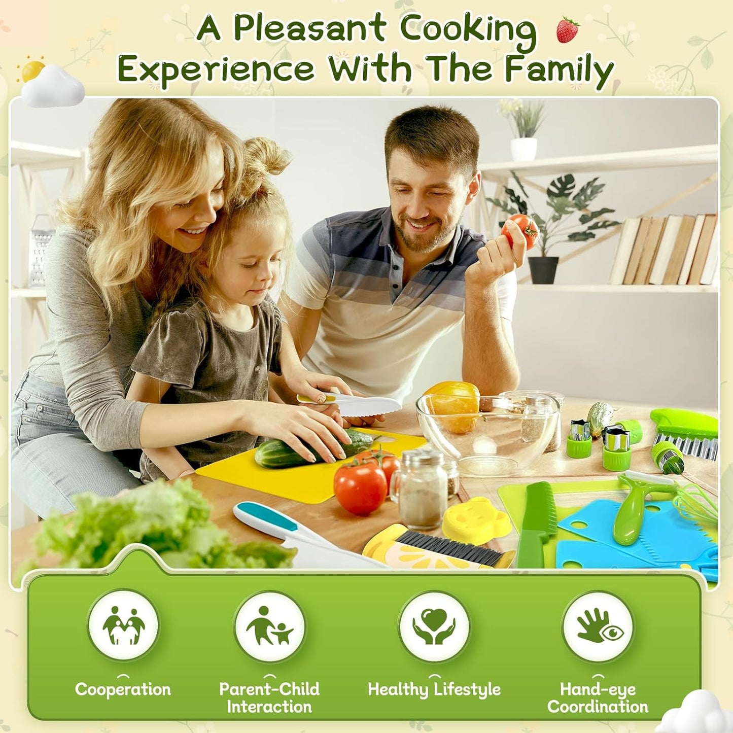 Chanking 13 Pieces Kids Safe Knife Set for Real Cooking Child-Friendly Plastic Chef Tools Montessori Kitchen Toys for Toddlers Birthday Gifts for Boys and Girls Ages 4+ (A)