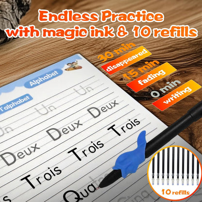 4 Magic Grooved Writing Practice for Kids - English Pre K Tracing Practice Book, Reusable Preschool Handwriting Workbooks Without Tears, 4-Theme Copybooks with Pen Refill for Age 3-10 (English, Small)