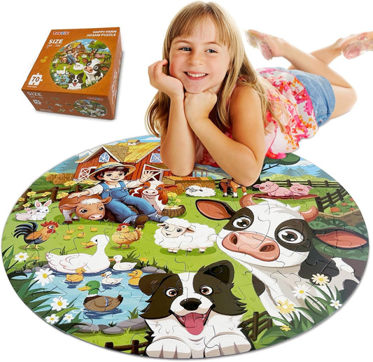 TALGIC Puzzles for Kids Ages 4-6 with Solar System Planets, 70 Piece Round Large Kids Floor Puzzles for Ages 3 4 5 6 7 8, Educational Toy Gift Jigsaw Puzzles for 5 Year Old Boys Girls
