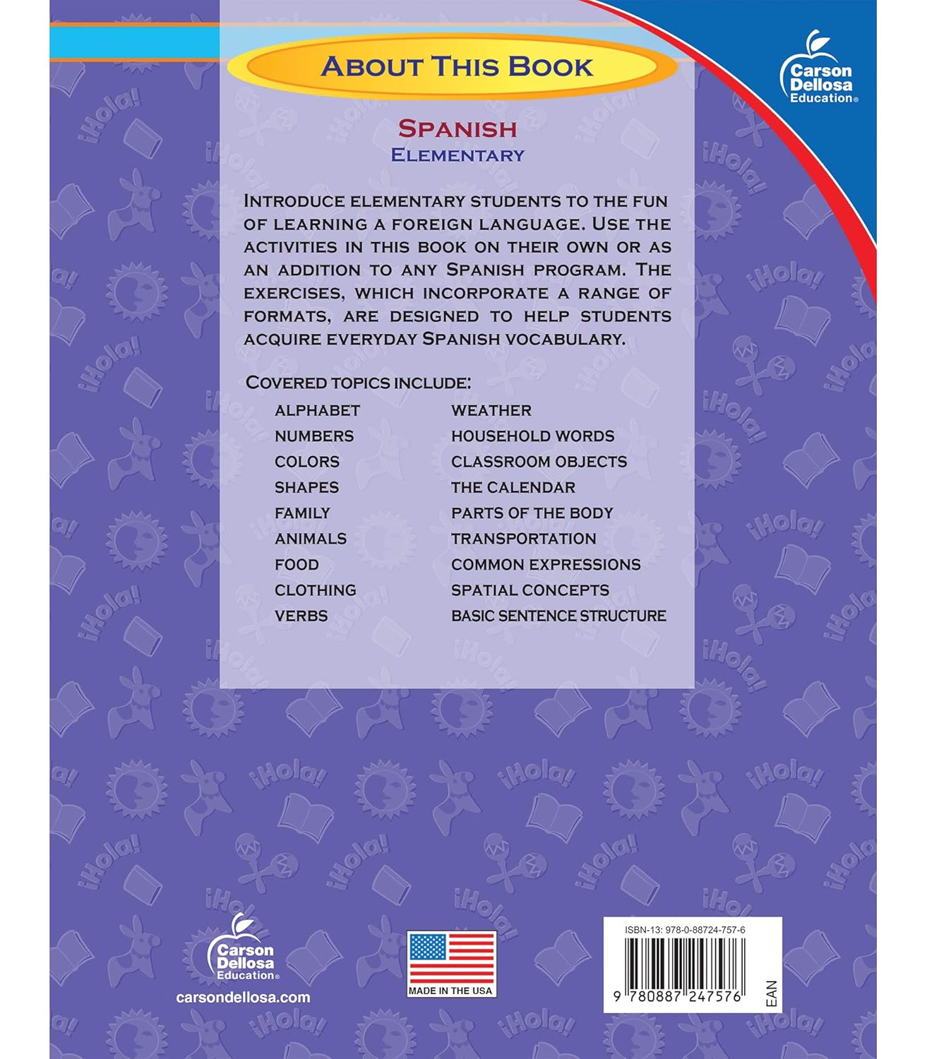 Carson Dellosa Skills for Success Elementary Spanish Workbook, Alphabet, Numbers, Basic Sight Words, Sentence Building Skills, and More, Classroom or Homeschool Curriculum