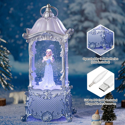 Snow Globe Lantern with Violin Girl – Shatterproof, Glitter Snowglobe 10 Songs Music Box, Led Light, USB or Battery Powered, for Girls Spring Day Gifts Birthday Home Decor Fall Decoration, Silver
