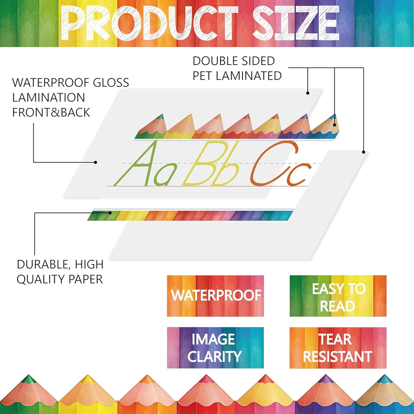 Alphabet for Classroom Wall - 15 PCS Crayon ABC Manuscript Alphabet Line for Classroom Wall Alphabet Bulletin Board Set for Pre School Elementary Classroom Homeschool, Playroom Bedroom Decorations
