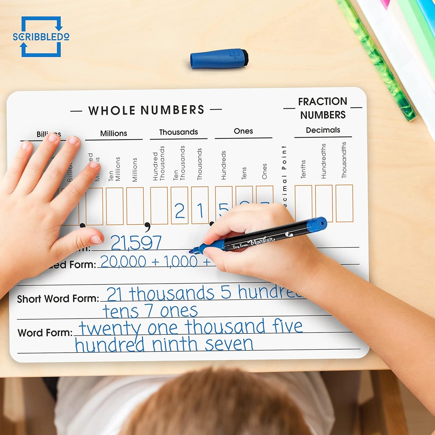2 Pack Place Value Board 9" x 12" Double Sided Dry Erase Boards for Kids for Teaching Place Values from Billions to Decimal Numbers Math Manipulative Lapboard for Home School and Classroom